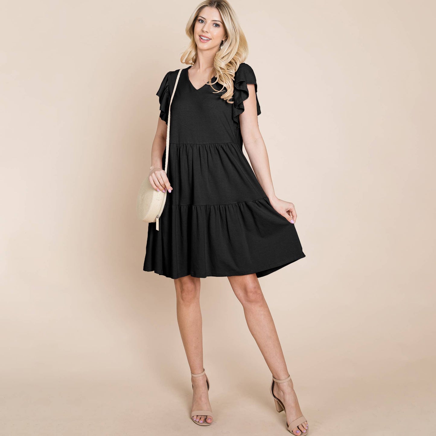 Short Sleeve Tiered Ruffle Hem Cotton Dress