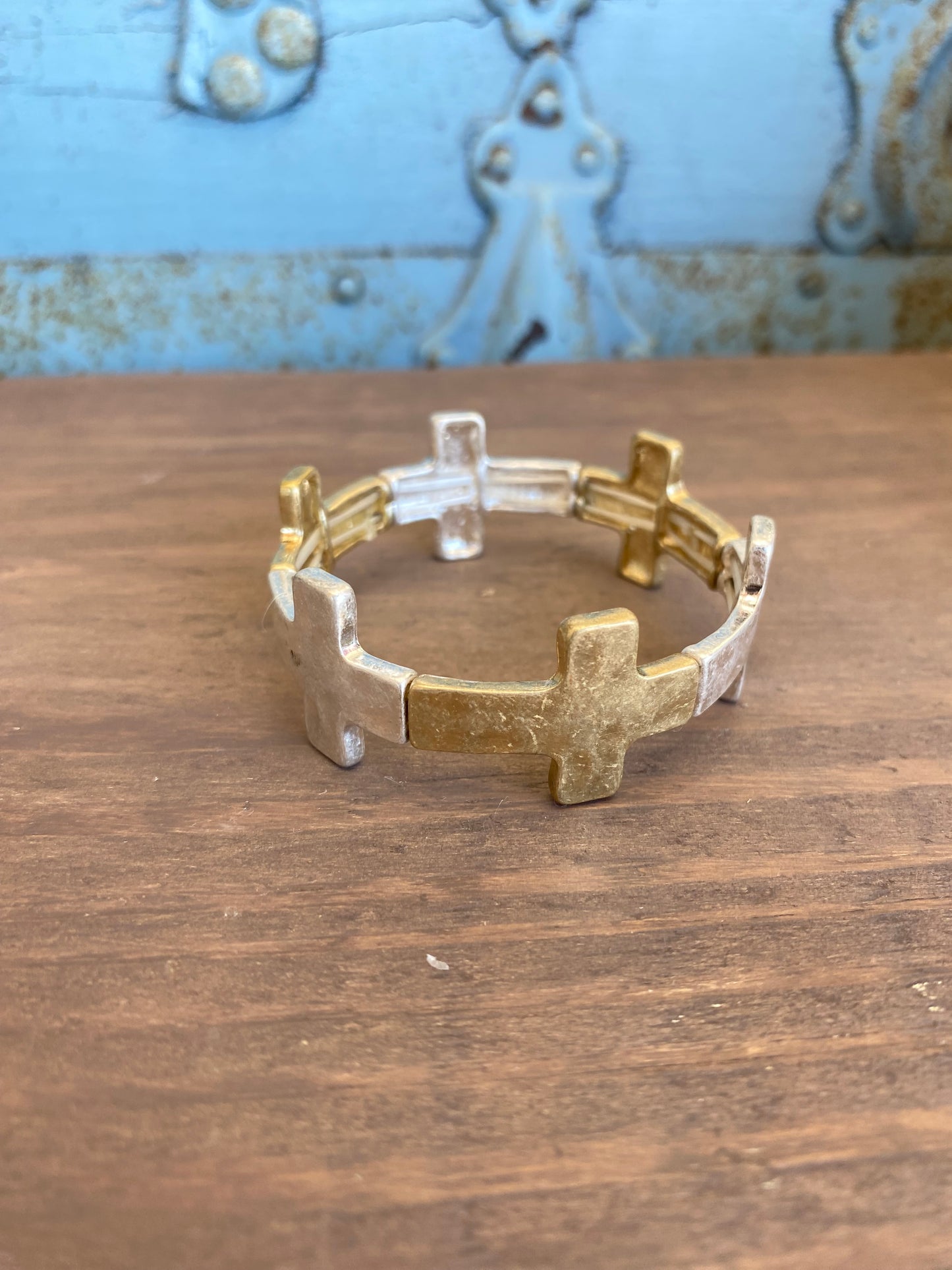 Mixed Metal Cross Bracelet