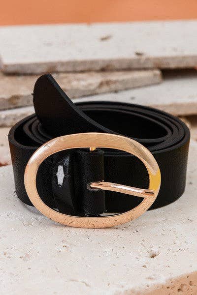 Classic Oval Buckle Leather Belt | Black
