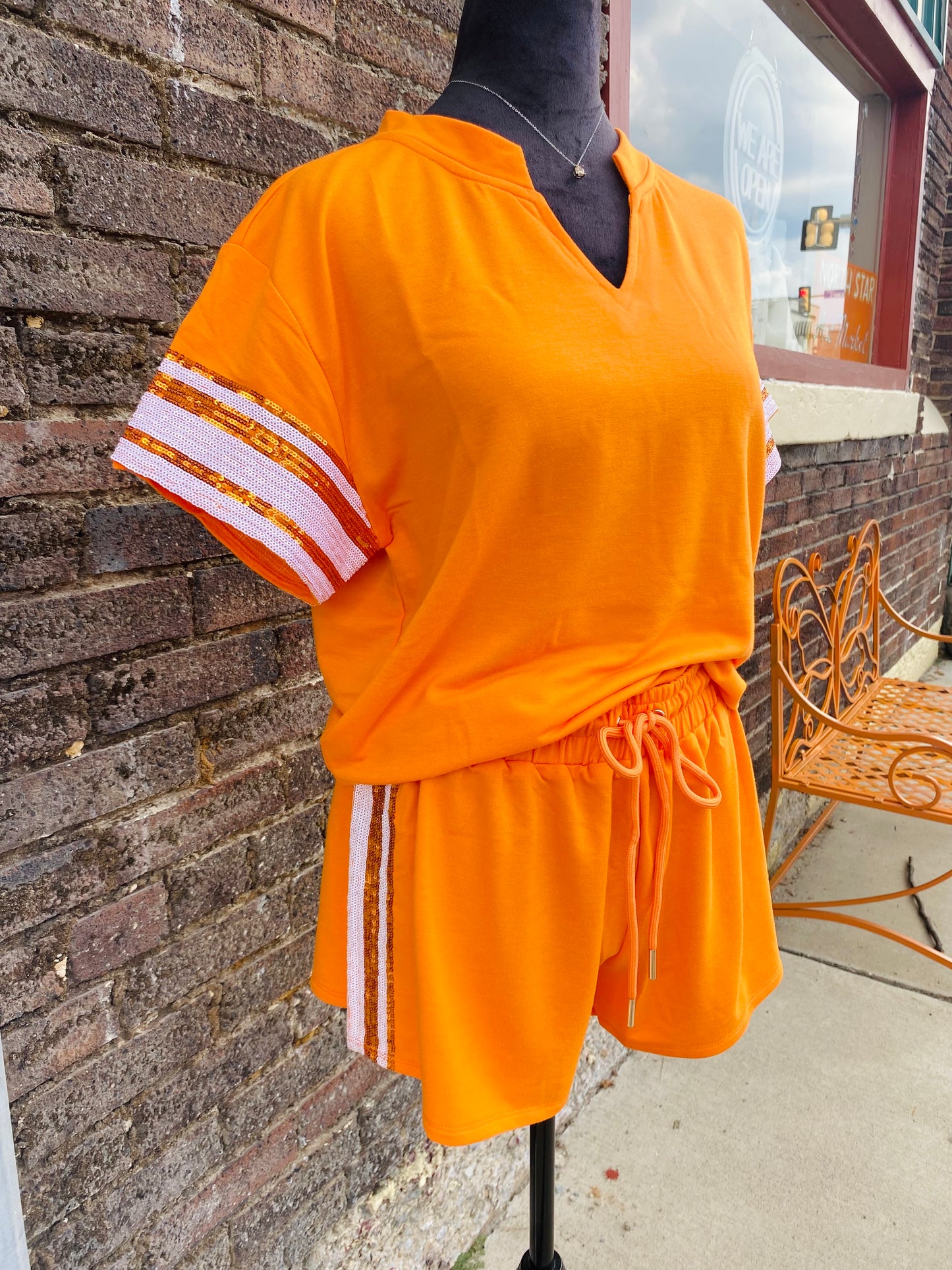 Mary Square Orange Sequin Set