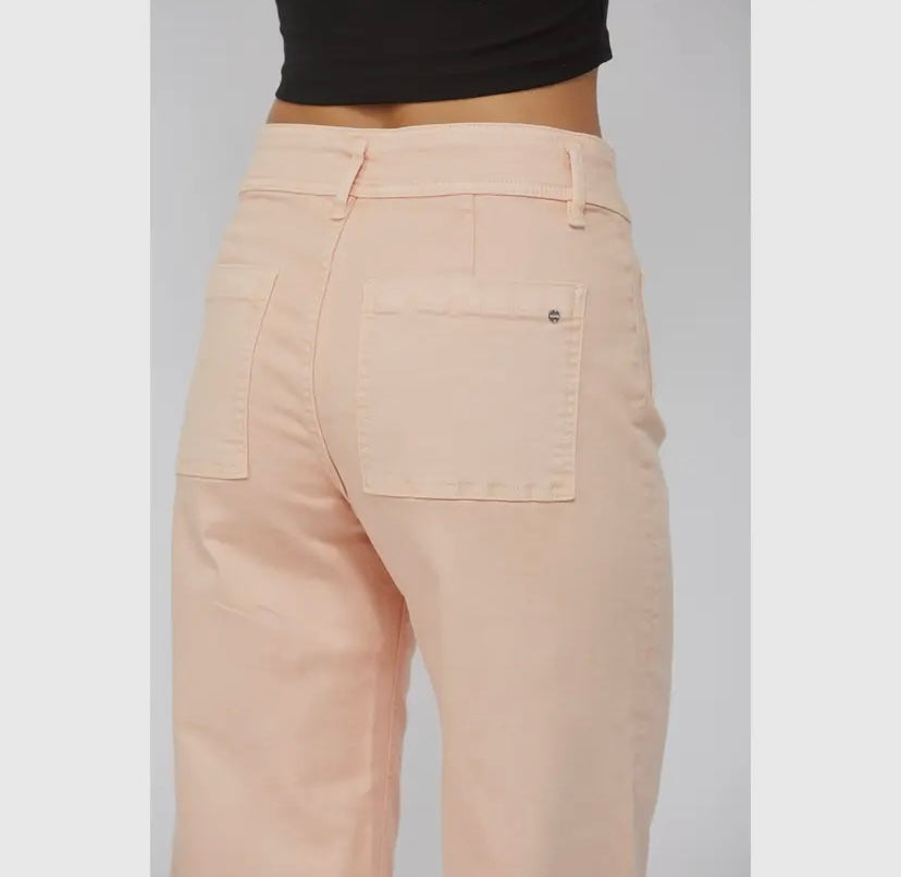 Cropped Wide Leg Denim with Frayed Hem- Peach