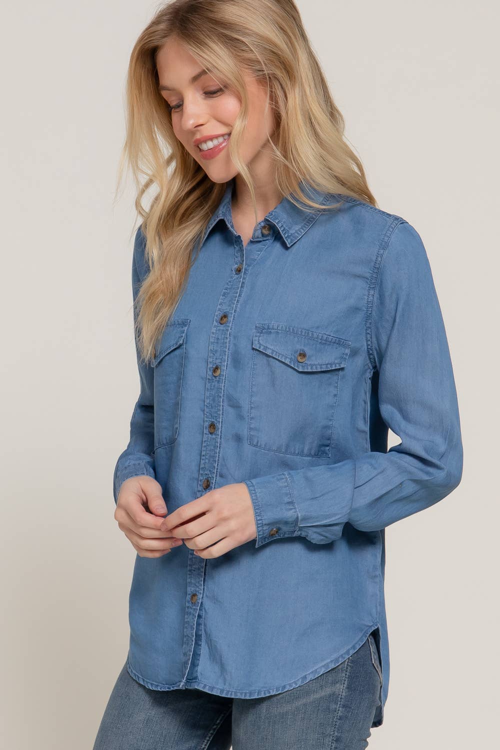Long Sleeve Tencel Shirt- Denim