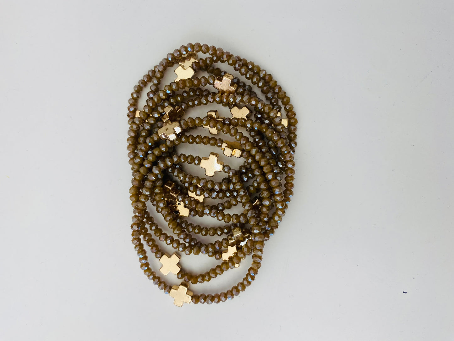 Brown Beaded Cross Bracelet