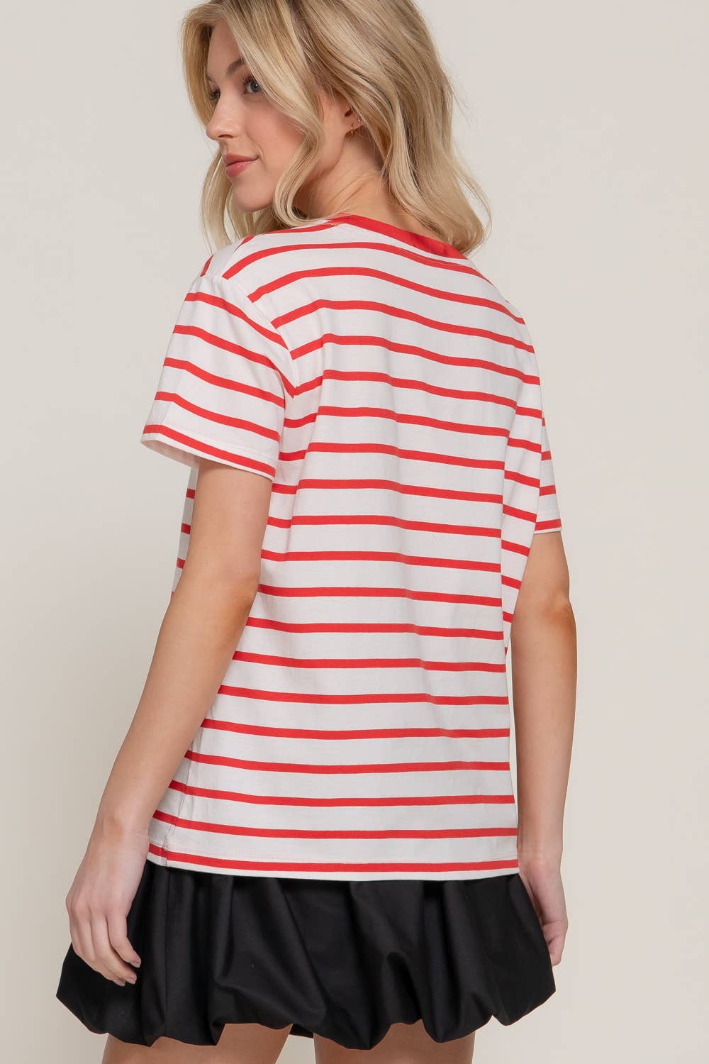 Red and White Short Sleeve Crew Neck Tee