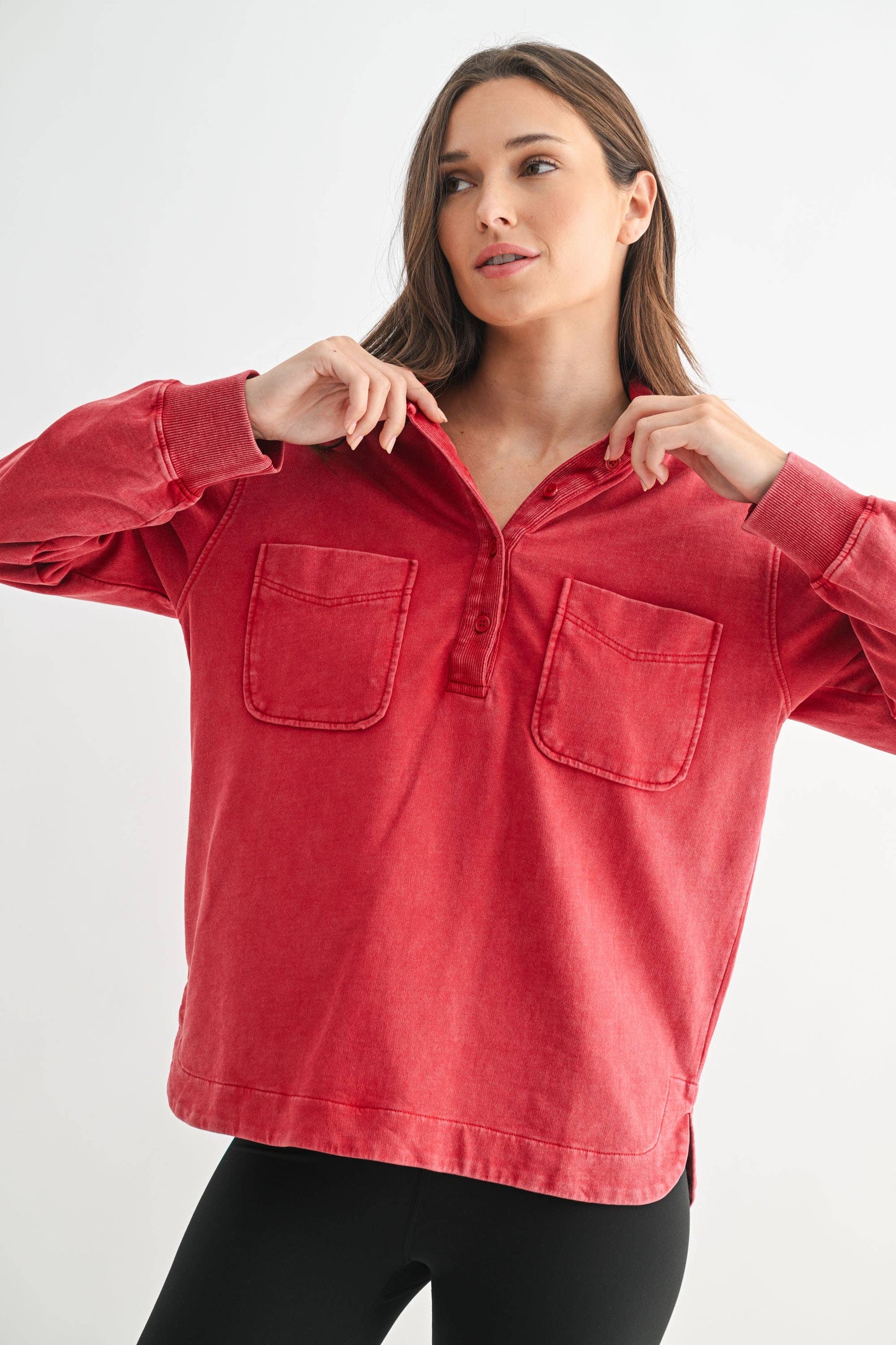 Sierra Half Button Mineral Wash Collared Shirt
