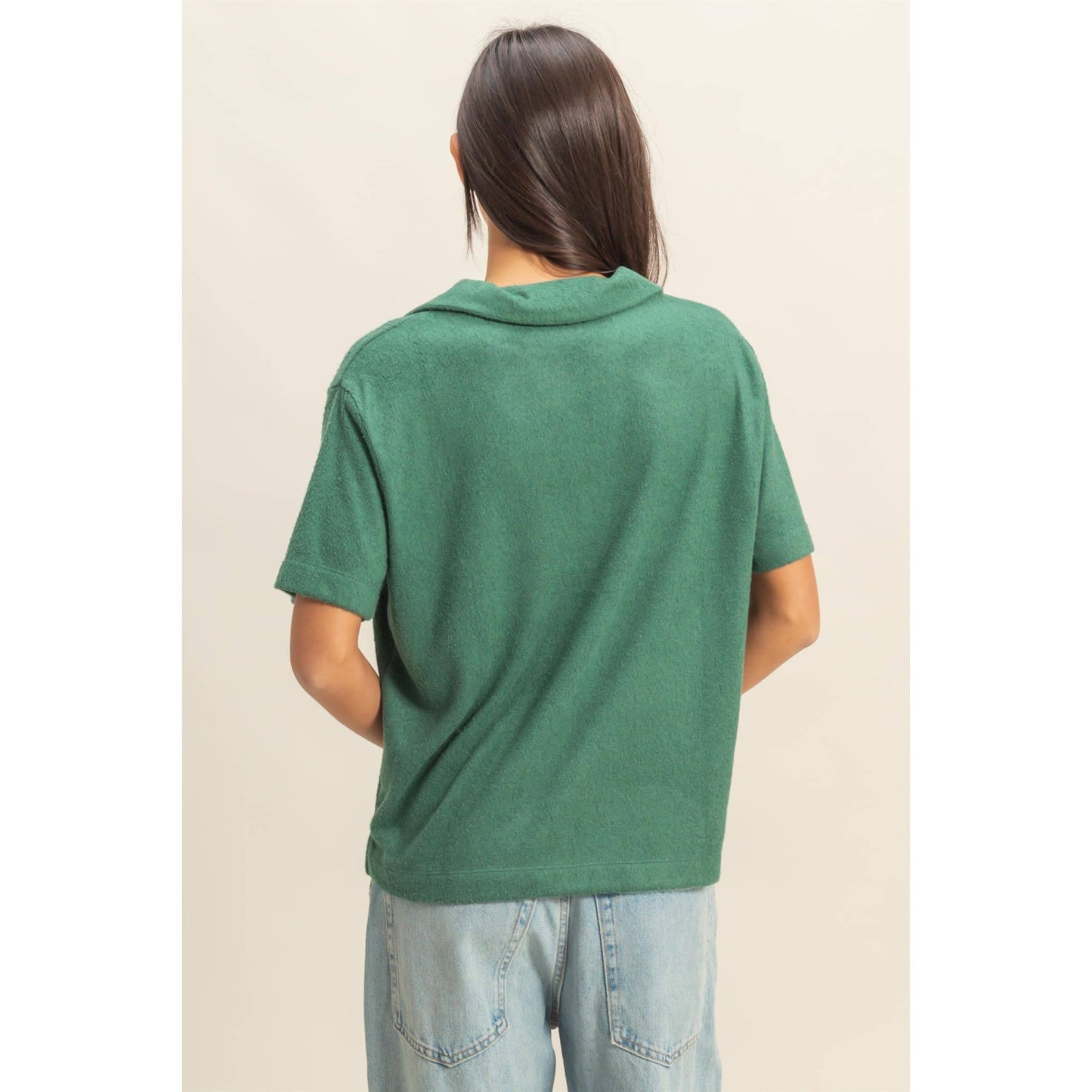 Hunter Green Collared Short Sleeve Top