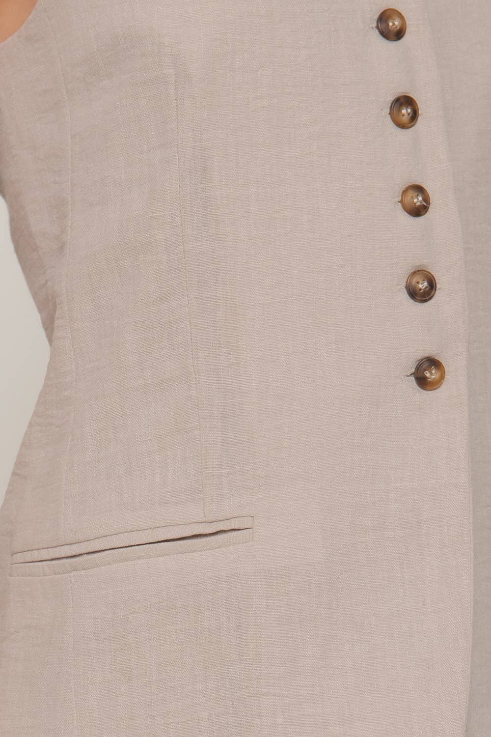 Long Linen Button Down Vest