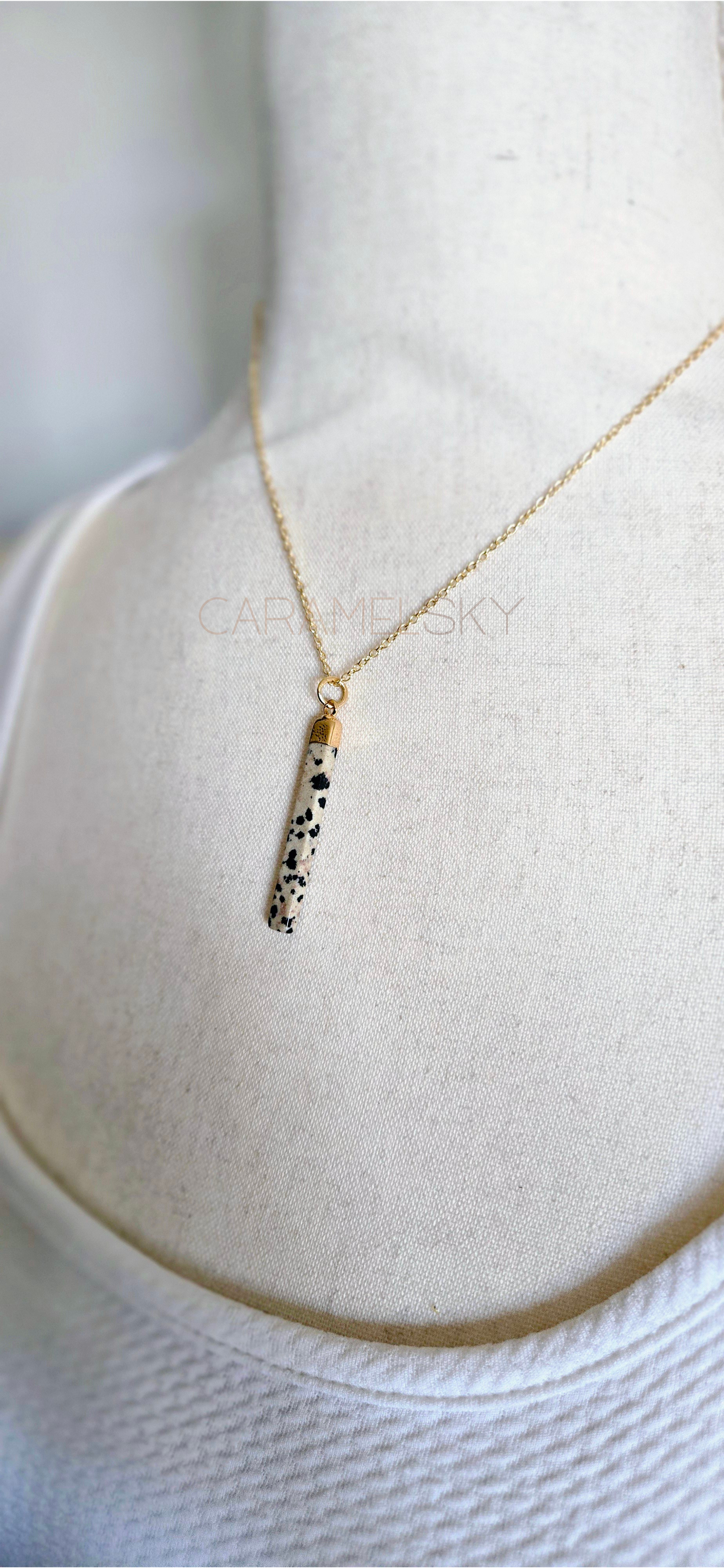 Dalmatian Jasper Bar Necklace- Natural Stone Jewelry