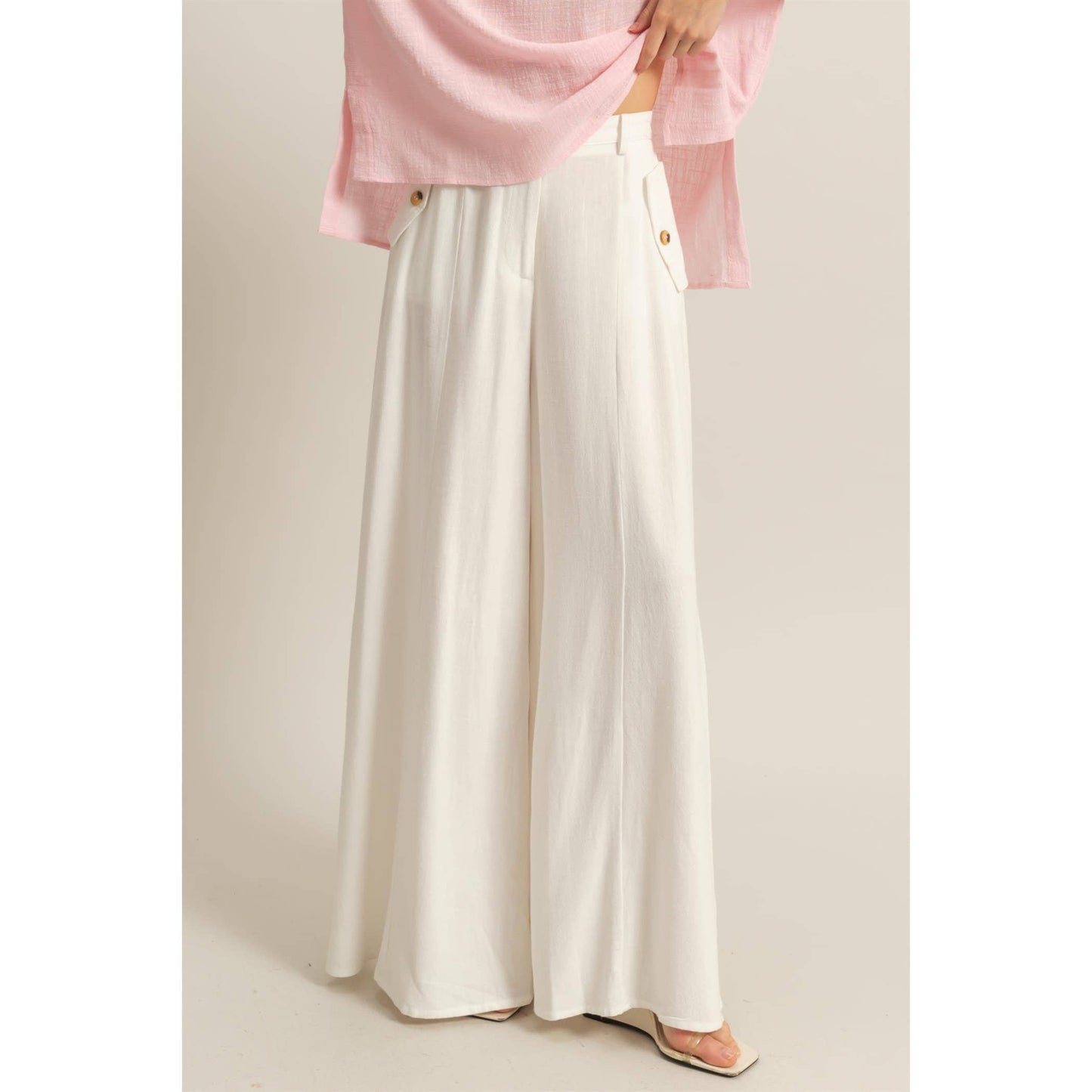 Linen Blended High Waist Wideleg Pants