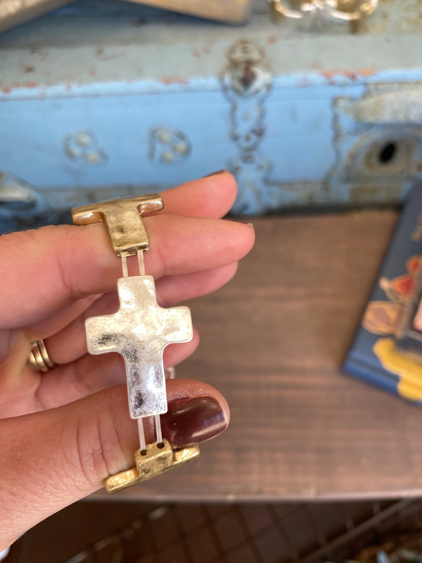 Mixed Metal Cross Bracelet