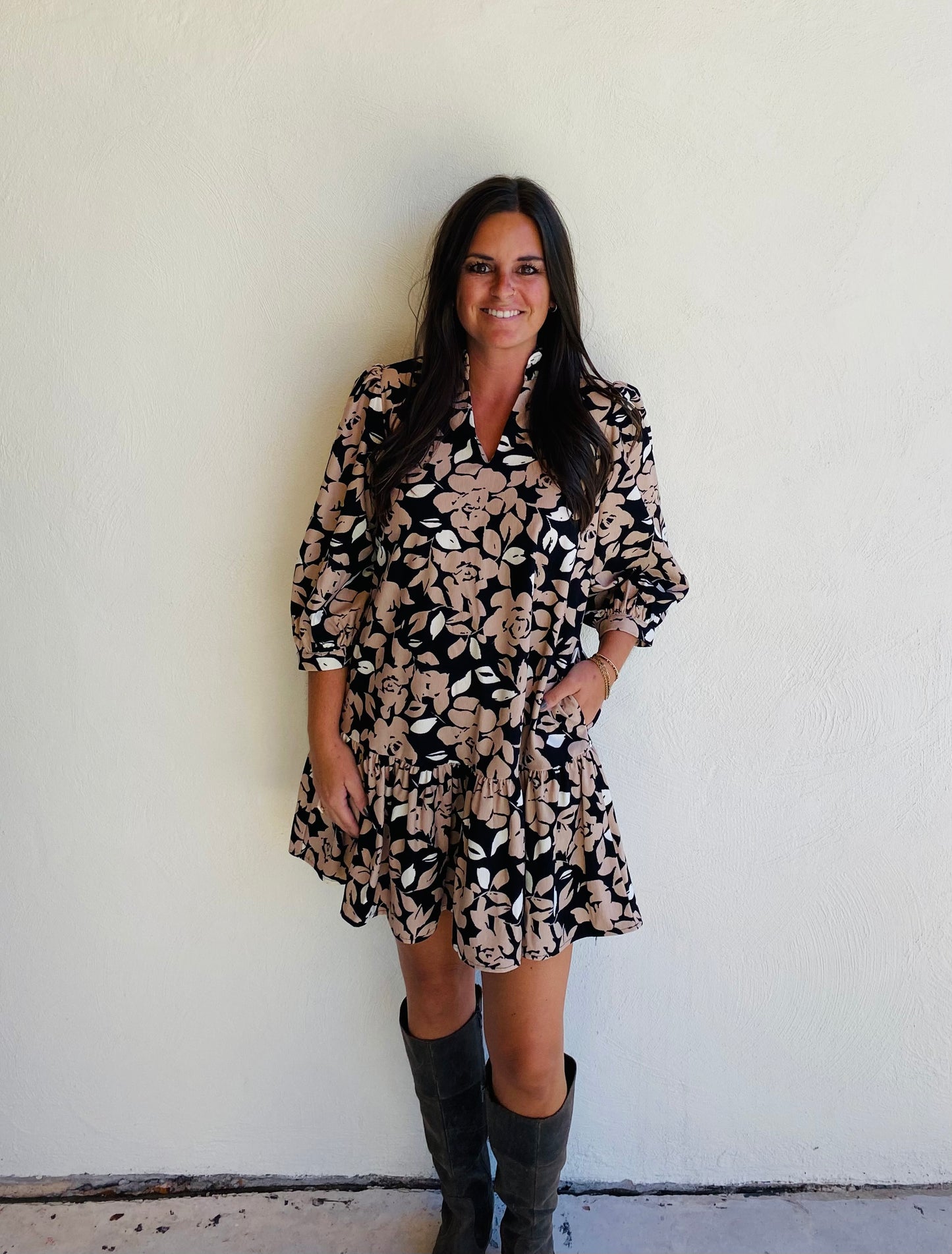 Mary Square Black and Tan Naomi Dress