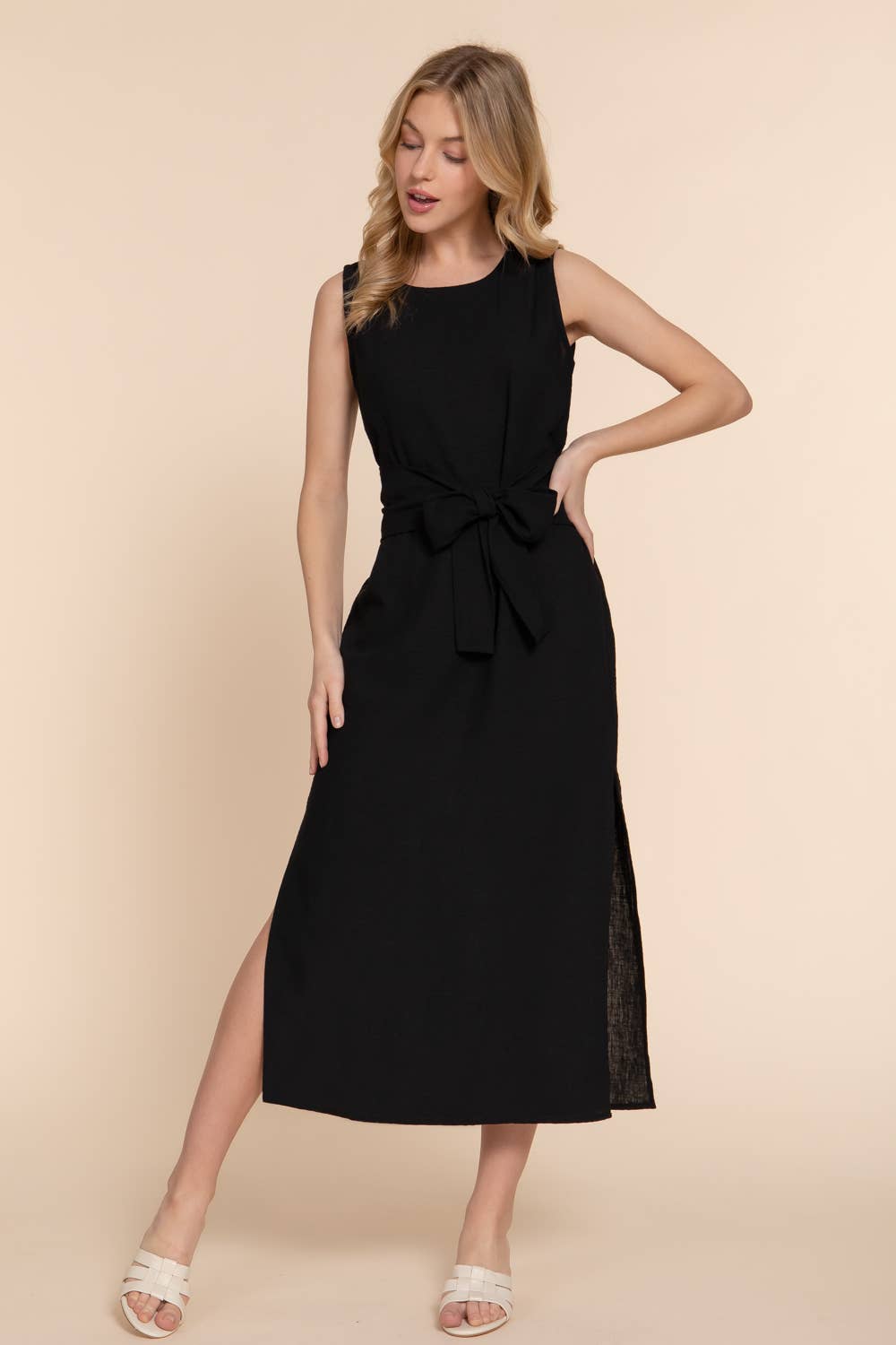 Sleeveless Linen Woven Midi Dress