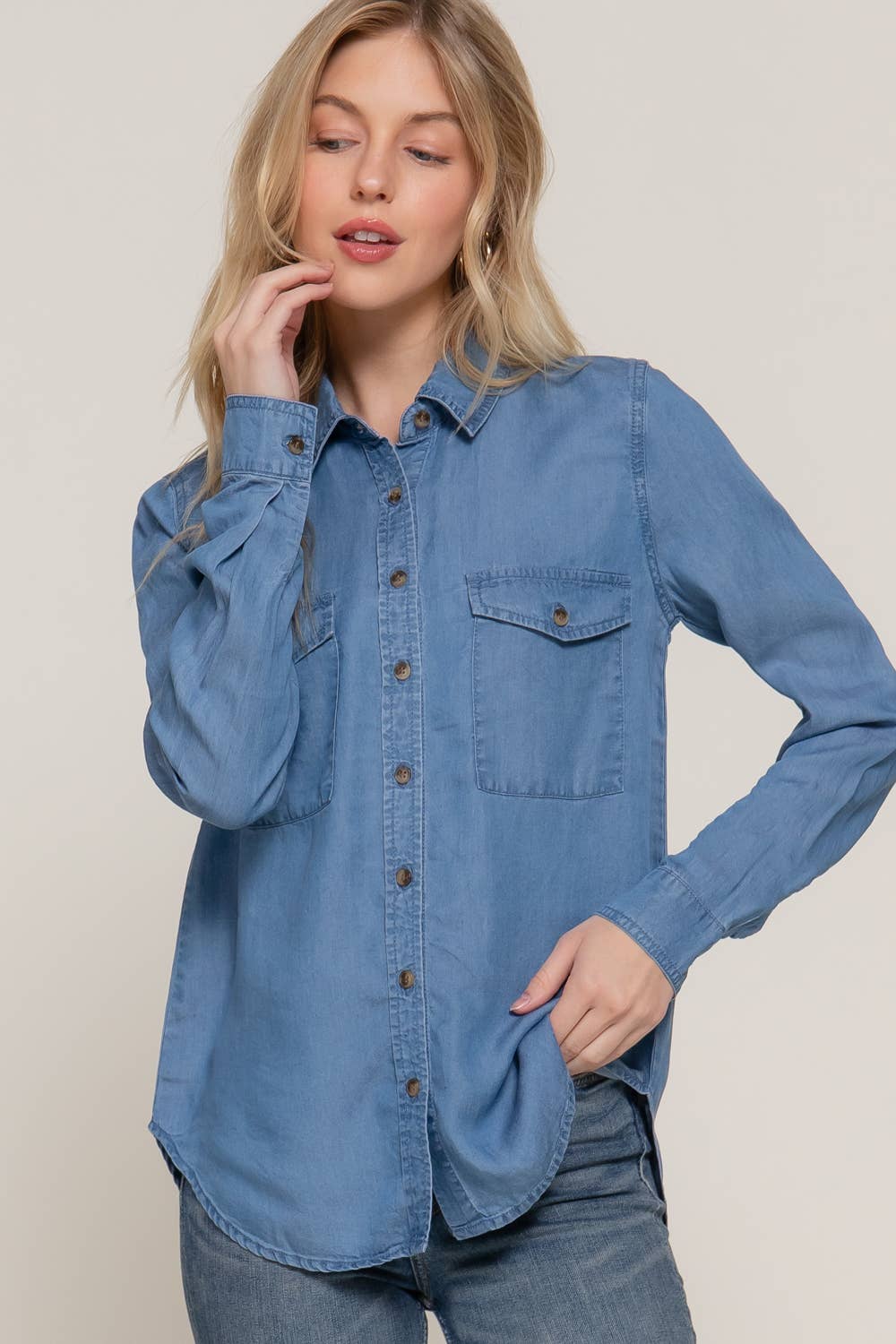Long Sleeve Tencel Shirt- Denim