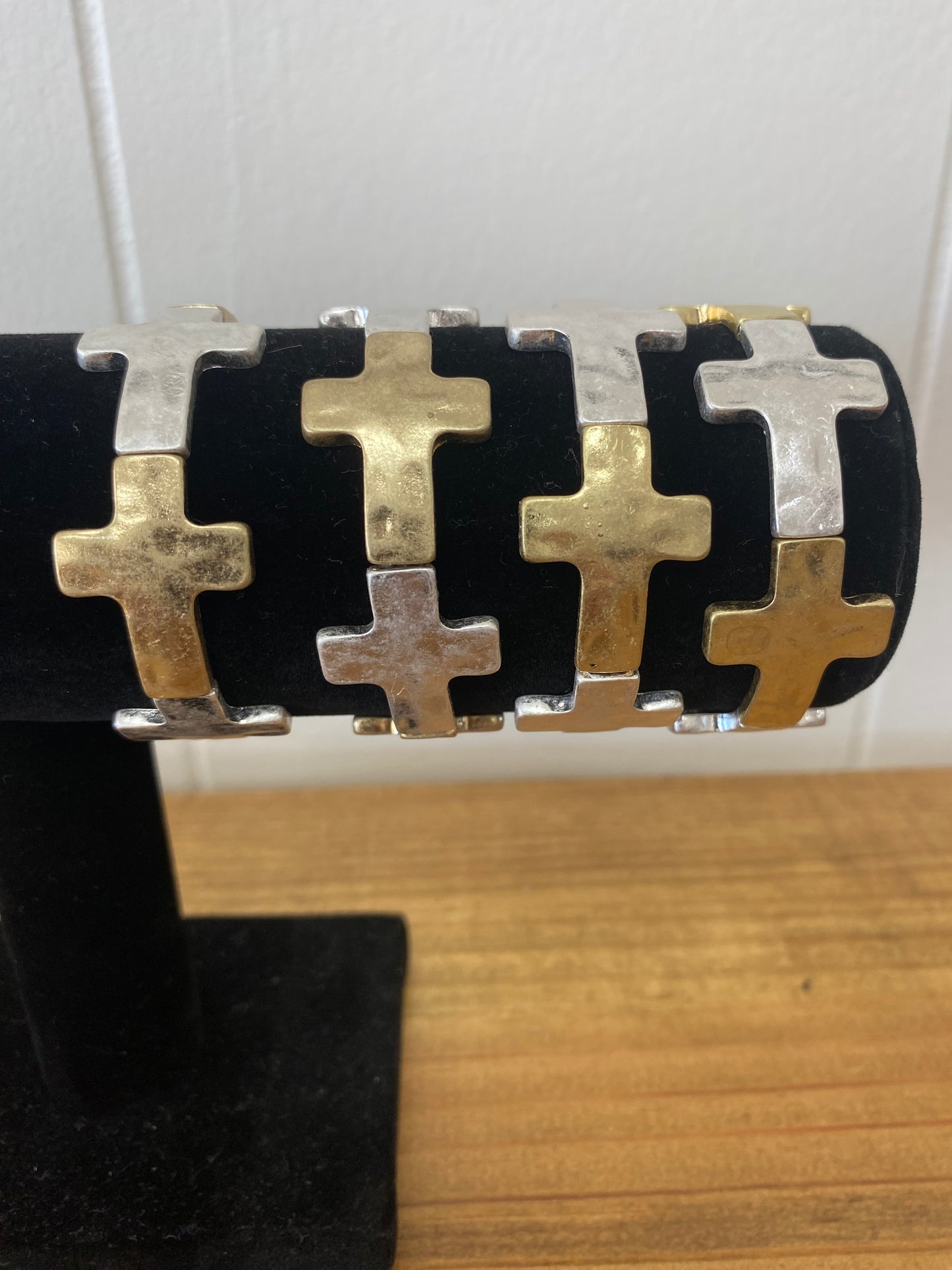 Mixed Metal Cross Bracelet