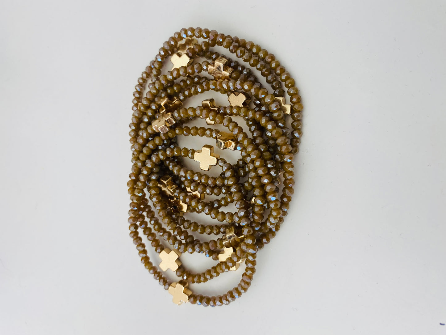 Brown Beaded Cross Bracelet