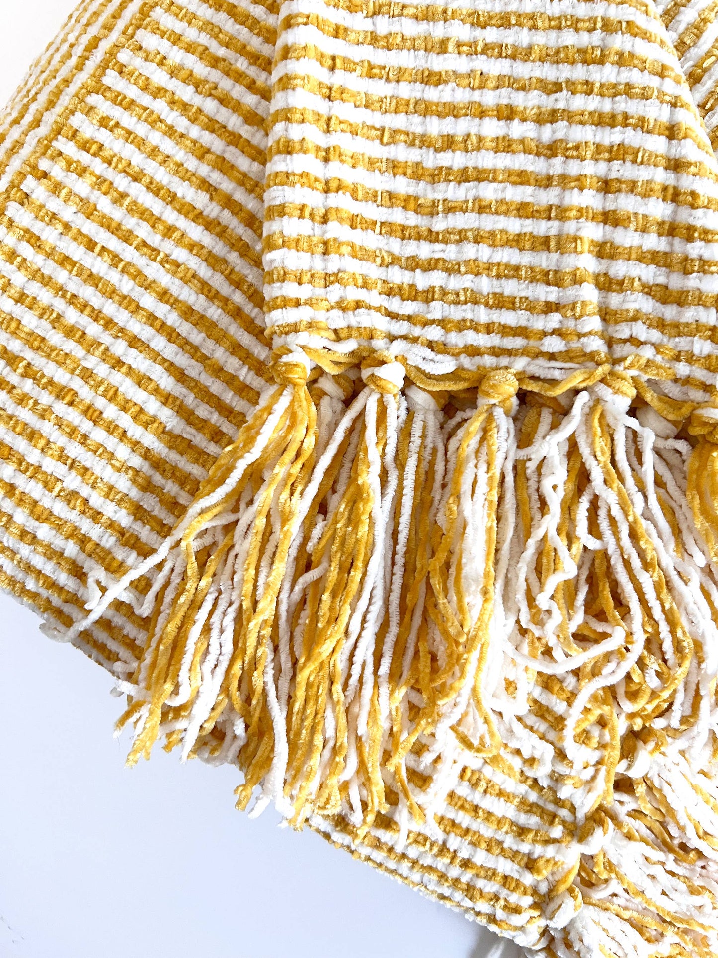 Mustard Chenille Woven Striped Throw Blanket