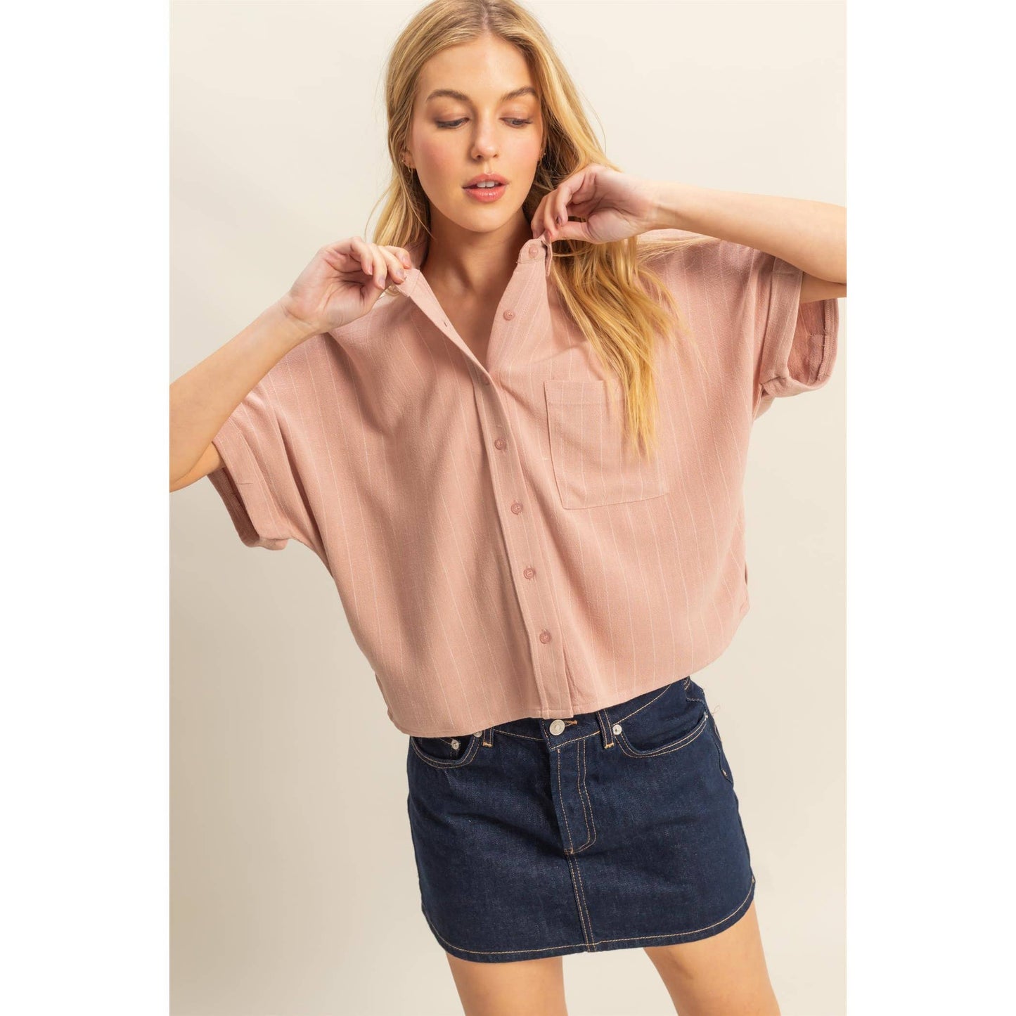 Mauve Linen Striped Button Down Shirt