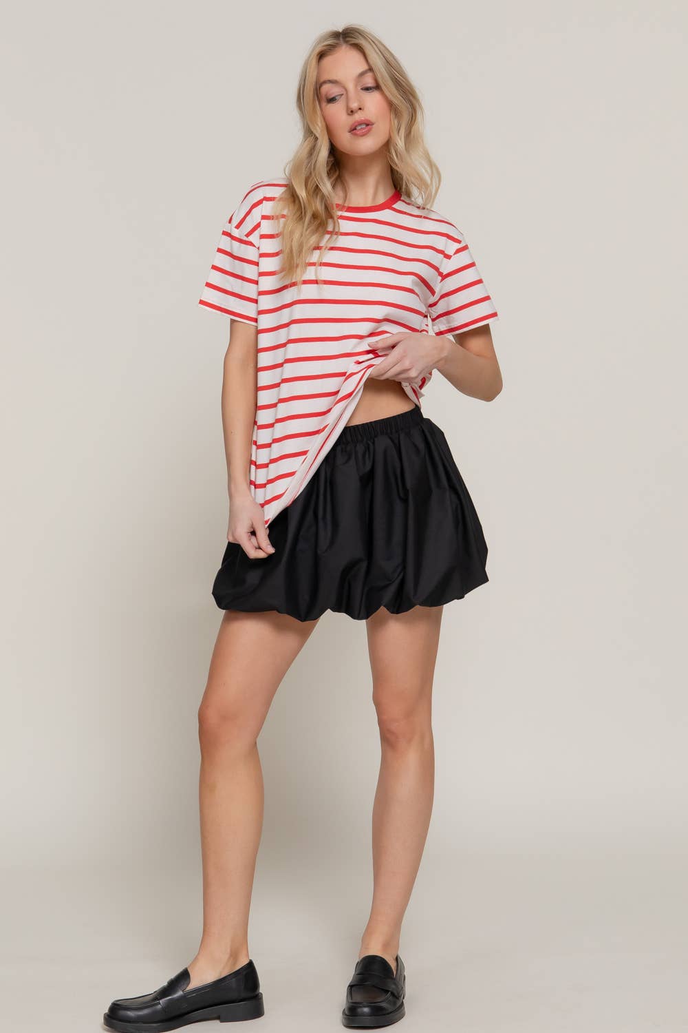 Red and White Short Sleeve Crew Neck Tee