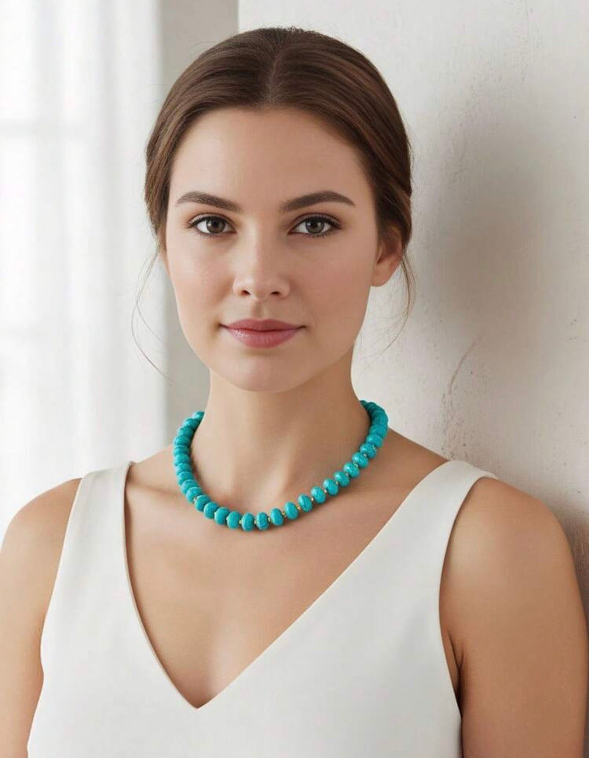 Turquoise Beaded Statement Necklace with Gold Accents