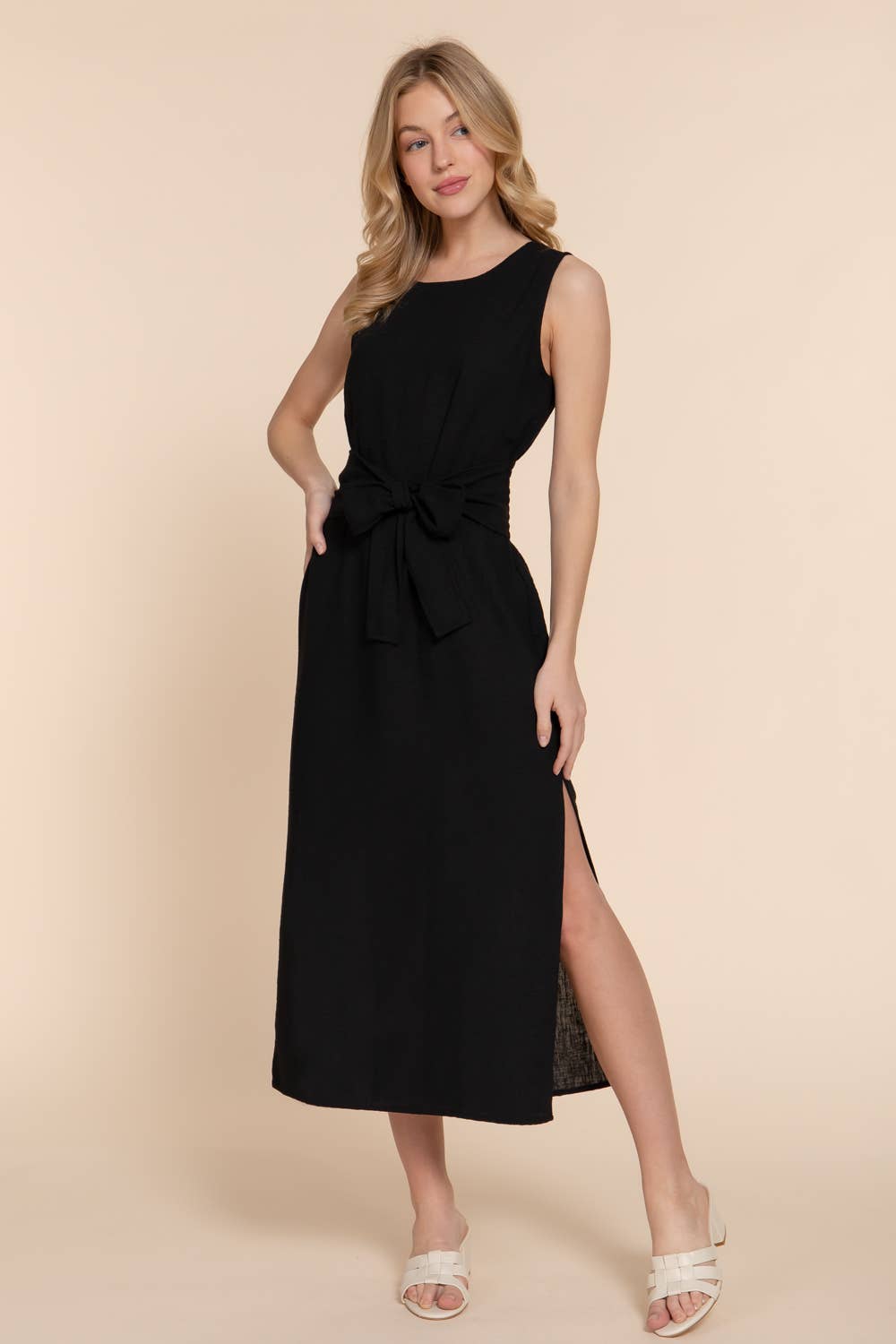 Sleeveless Linen Woven Midi Dress