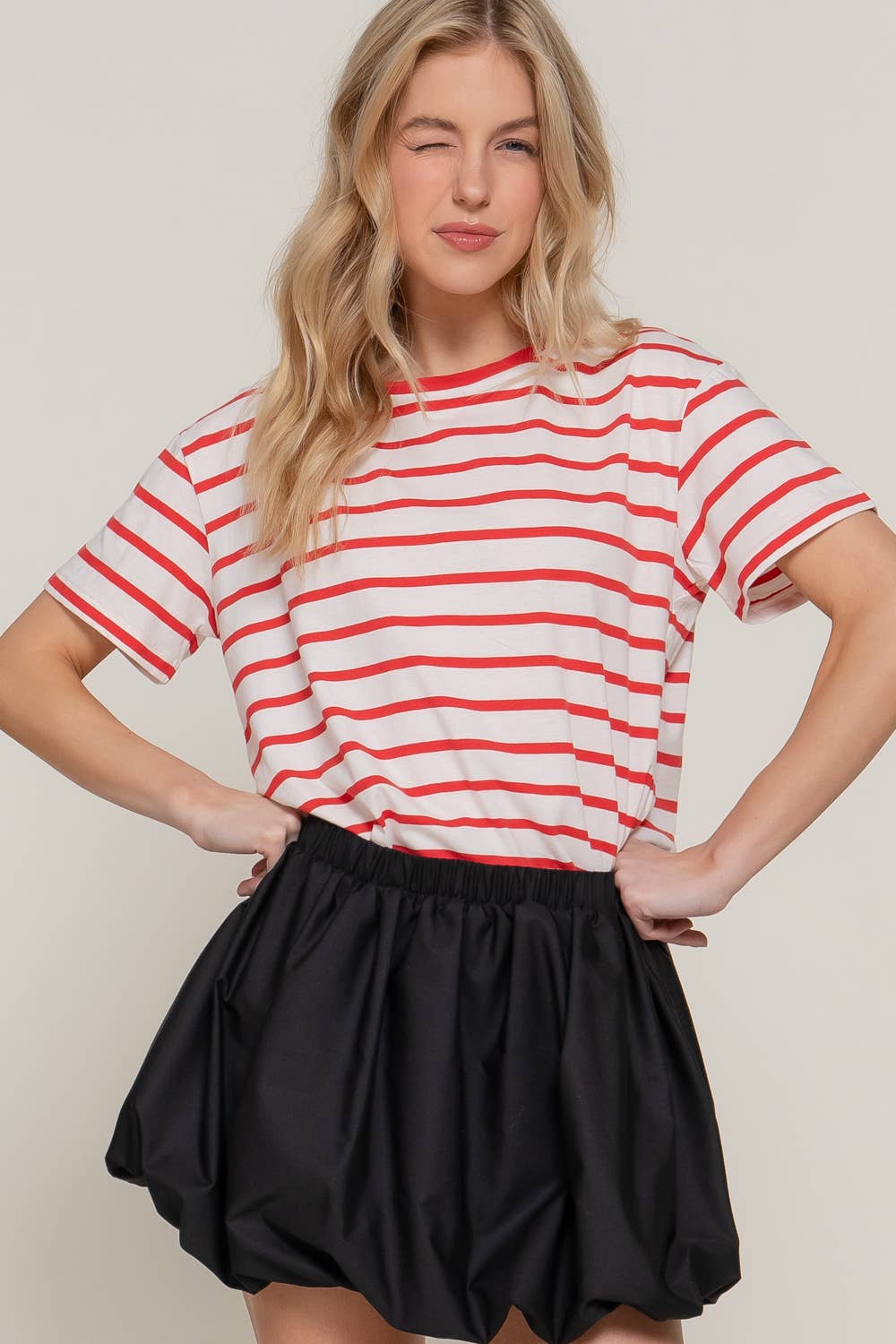 Red and White Short Sleeve Crew Neck Tee