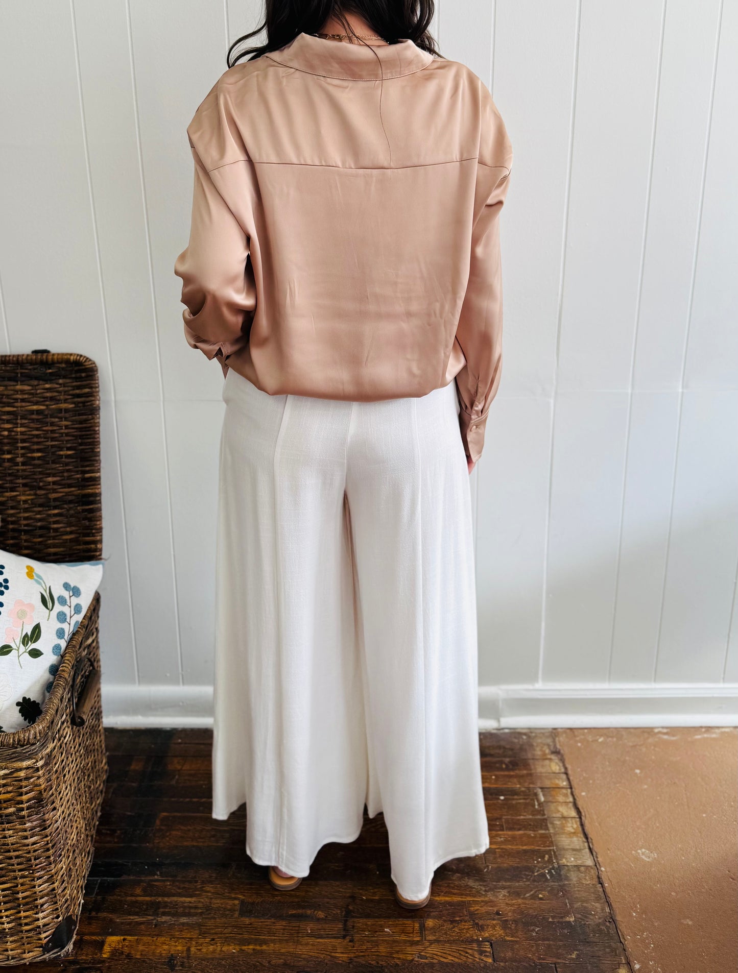 Linen Blended High Waist Wideleg Pants