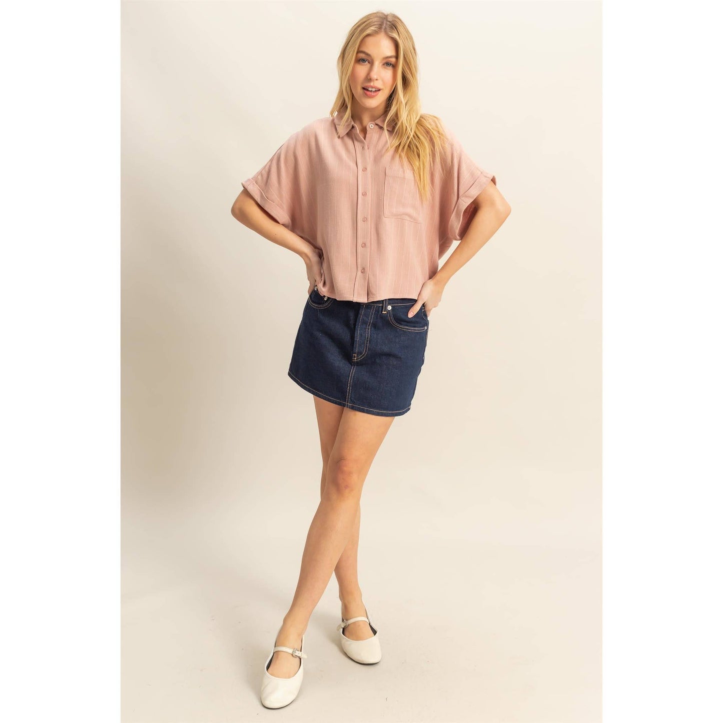 Mauve Linen Striped Button Down Shirt