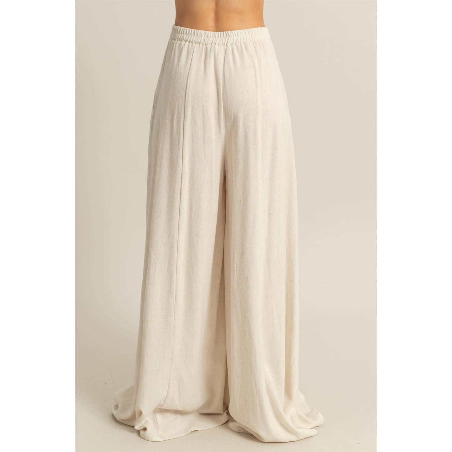 Linen Blended High Waist Wideleg Pants