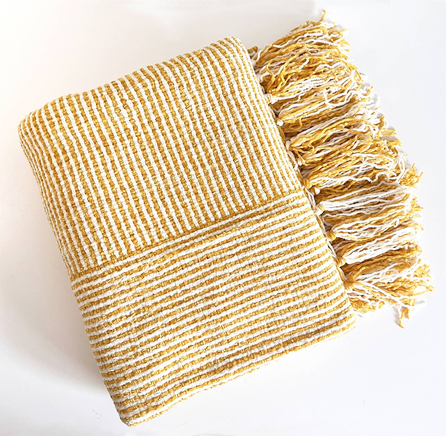 Mustard Chenille Woven Striped Throw Blanket