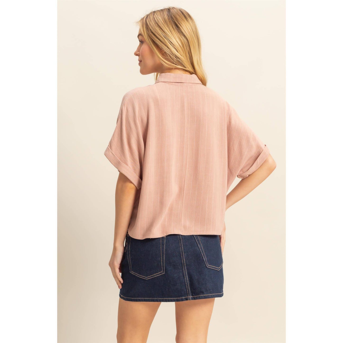 Mauve Linen Striped Button Down Shirt