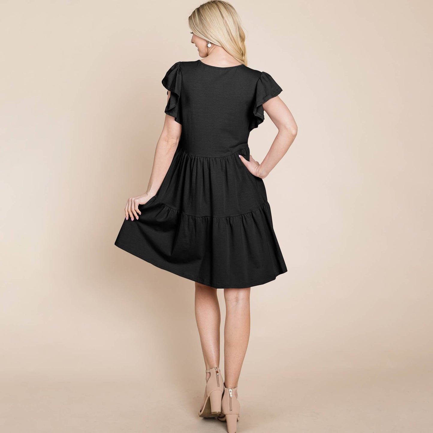 Short Sleeve Tiered Ruffle Hem Cotton Dress