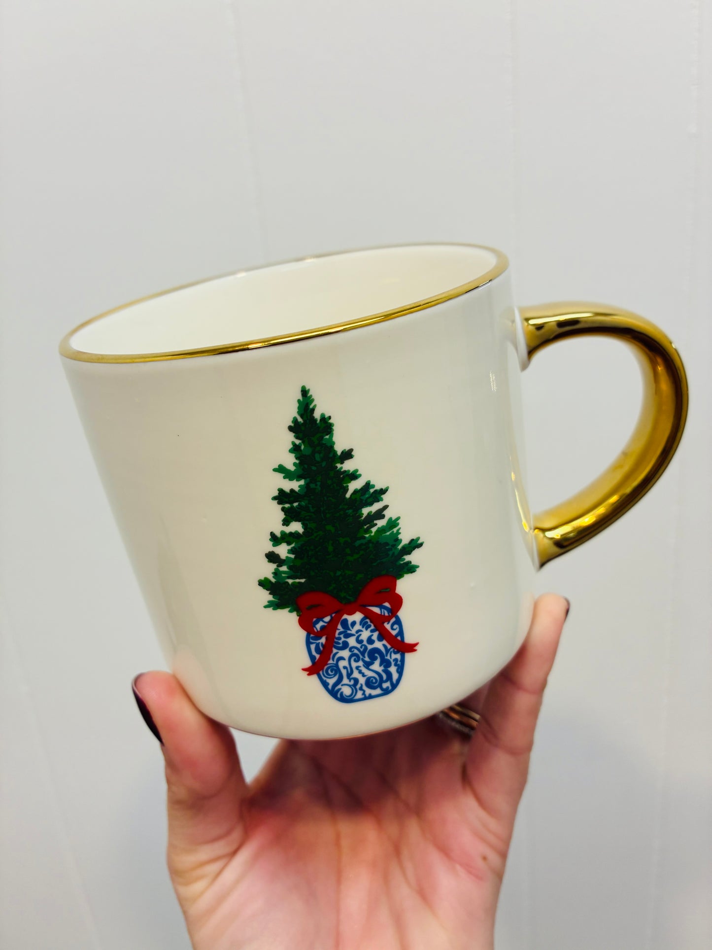 Mary Square Gold Trim Christmas Tree Mug