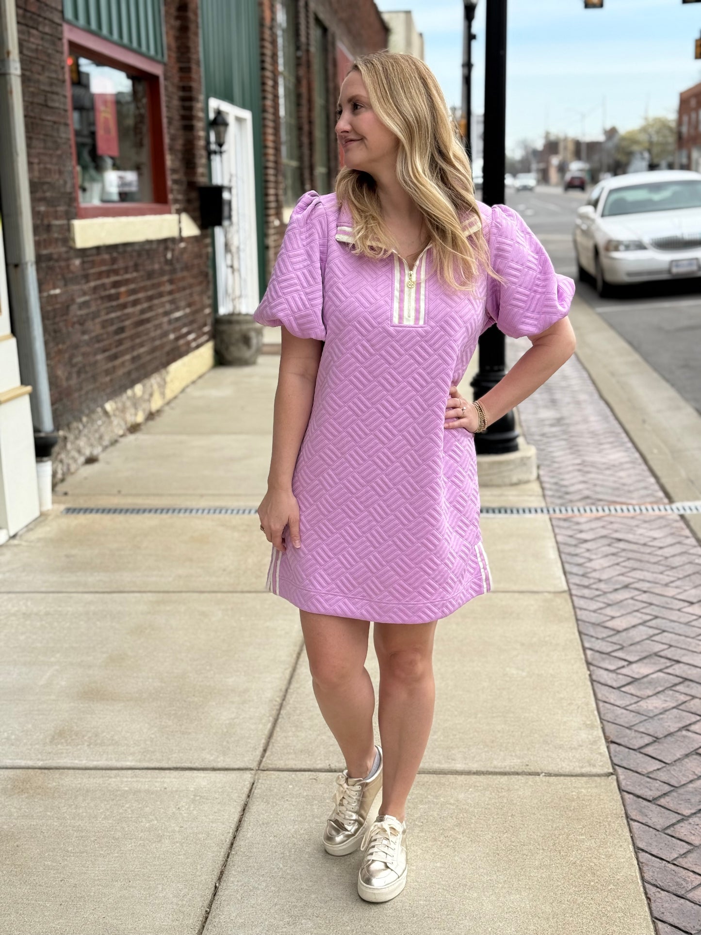 Mary Square Quilted Dress- Purple