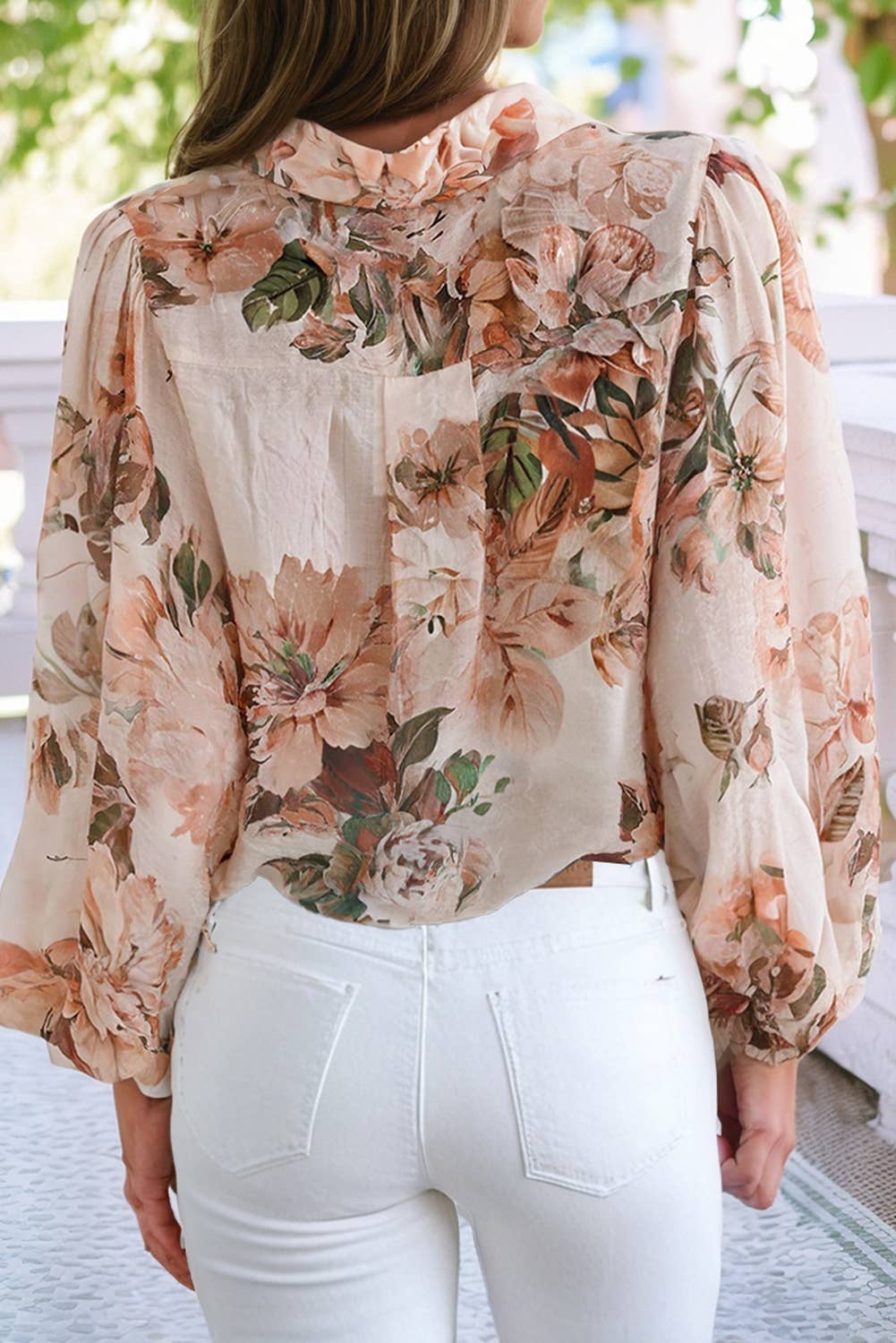 Floral Puff Sleeve Button Down Shirt