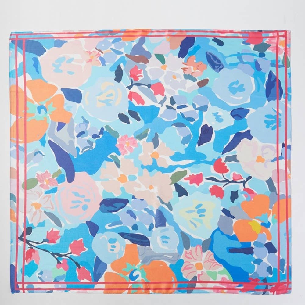 Abstract Flower Garden Square Bandana Scarf- Pink