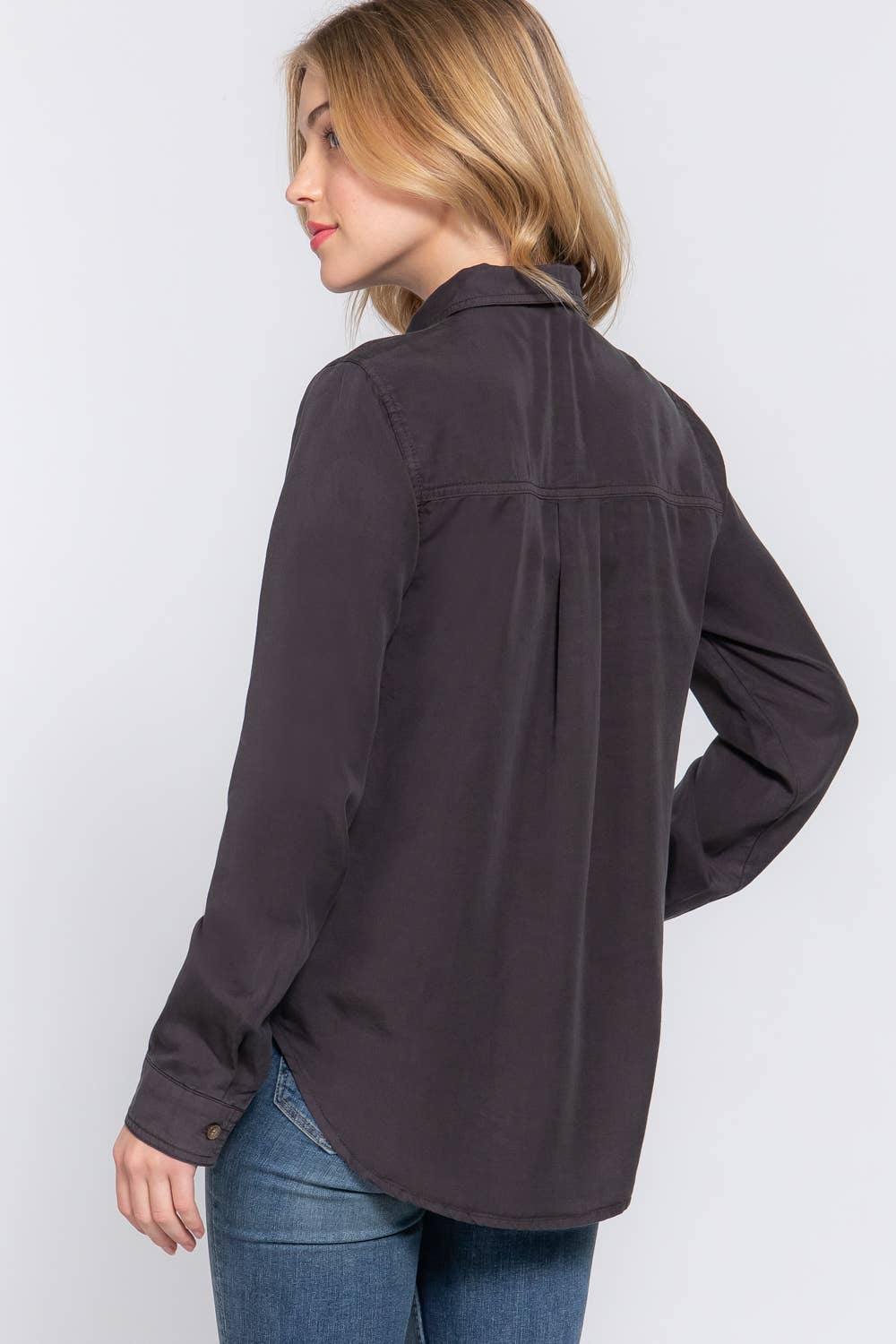 Long Sleeve Tencel Shirt- Charcoal