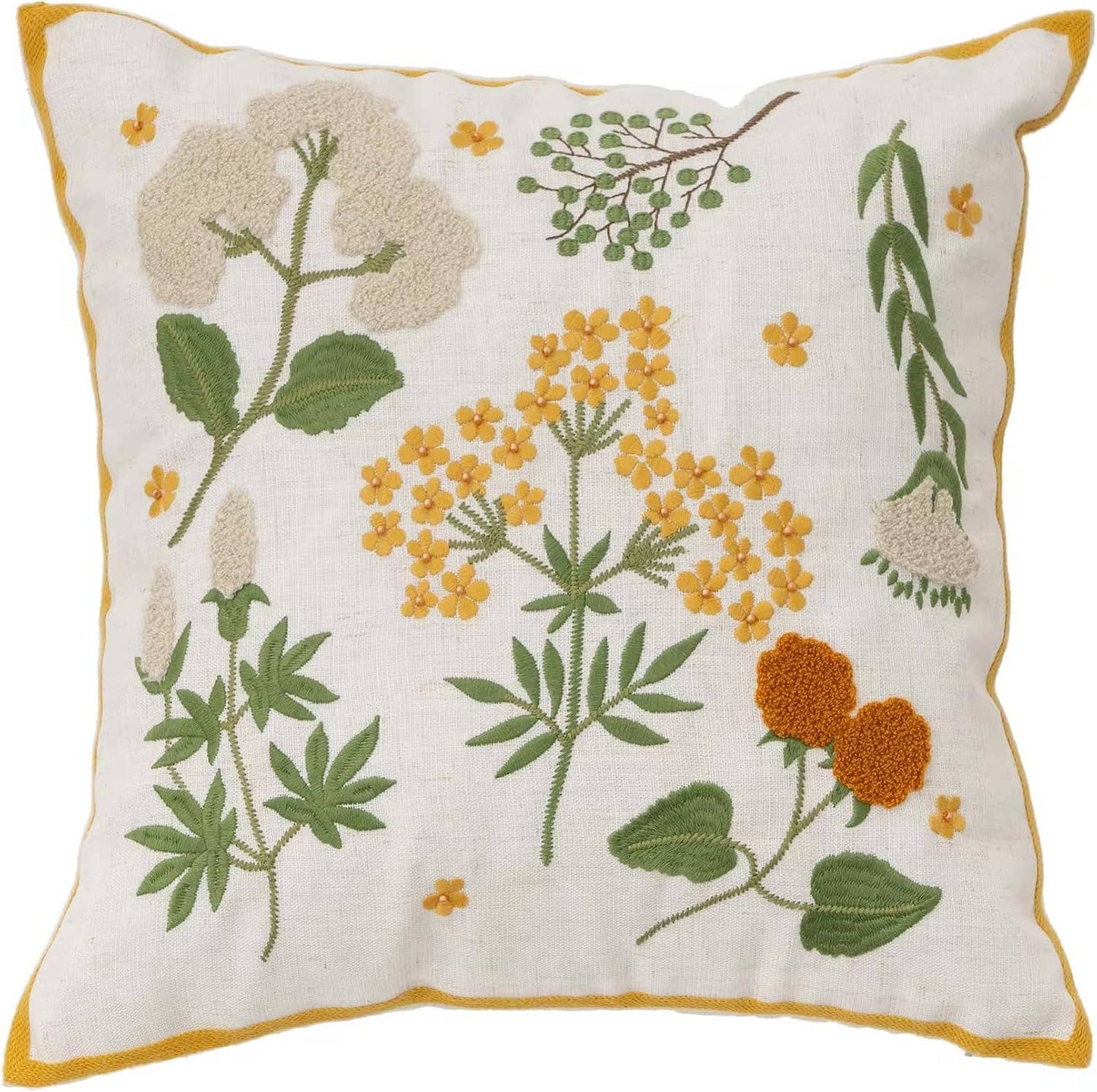 Flower Embroidery 18" Throw Pillow: Cover + Insert
