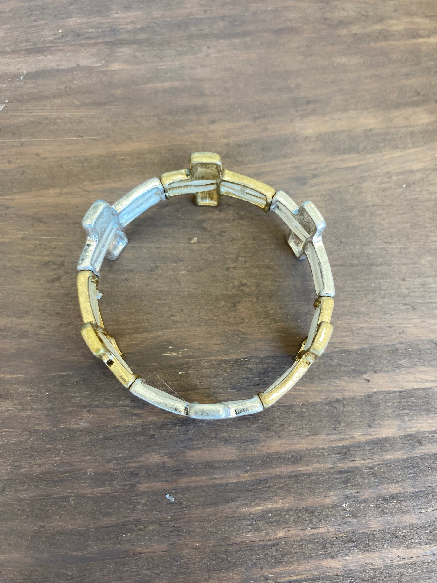 Mixed Metal Cross Bracelet
