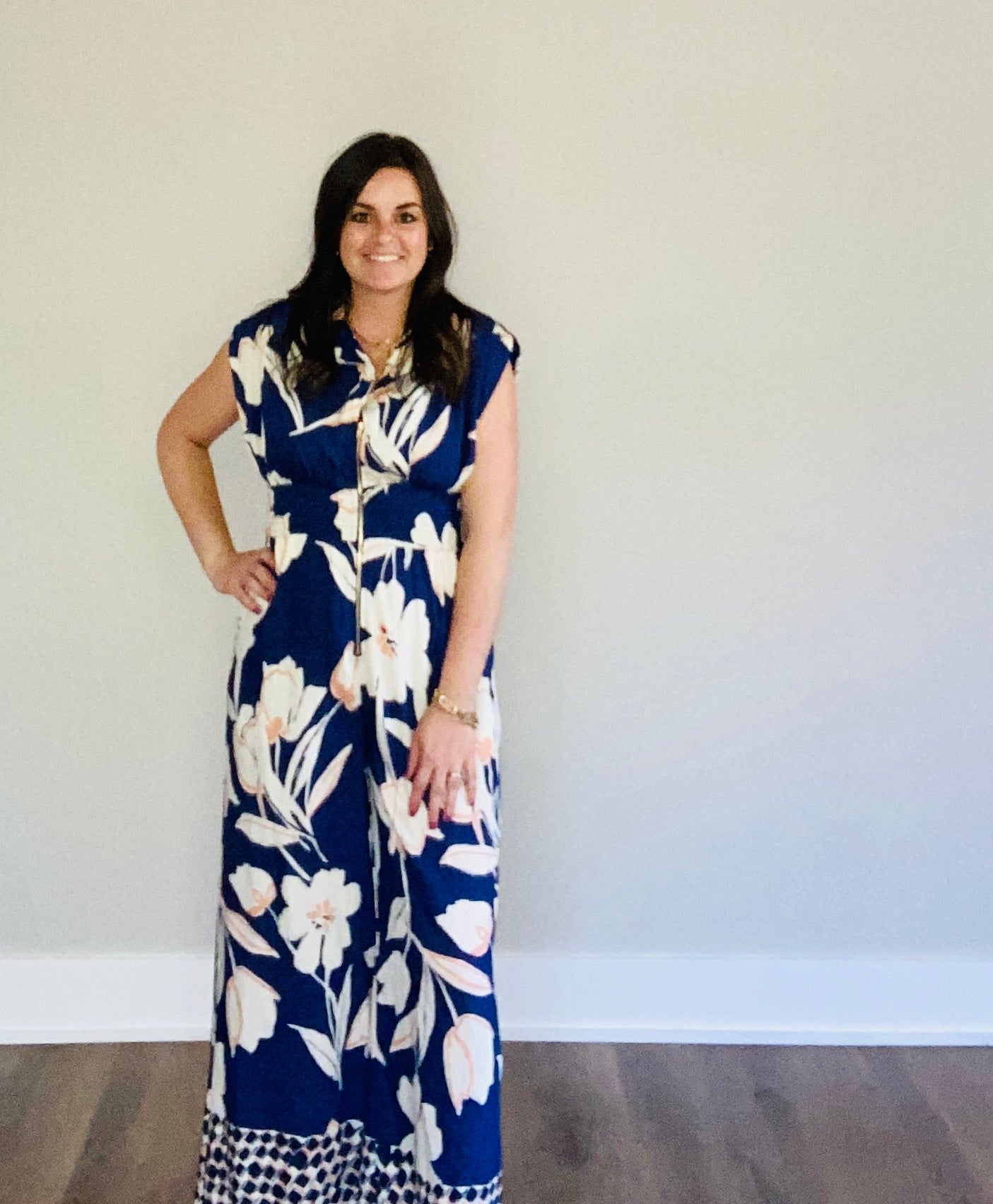 Navy Floral Wide Leg Jumpsuit
