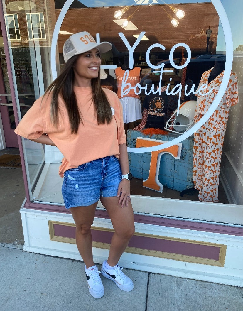 Mineral Washed Oversized Short Sleeve Basic Top- Fanta