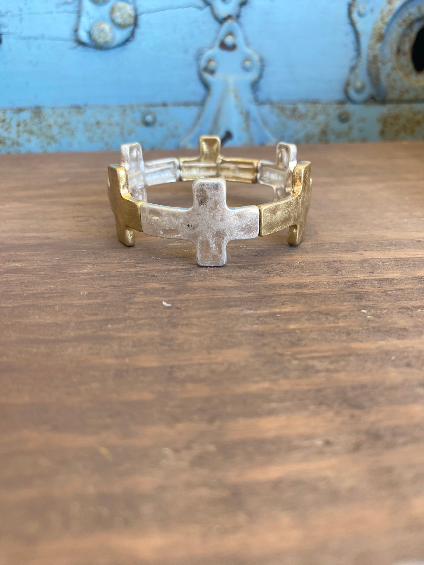 Mixed Metal Cross Bracelet