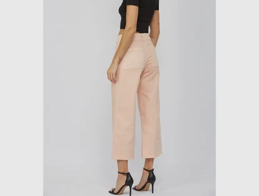 Cropped Wide Leg Denim with Frayed Hem- Peach