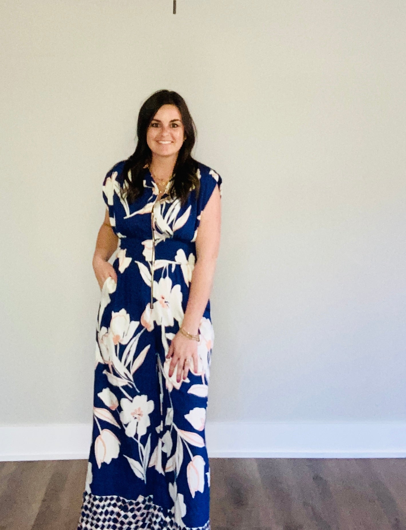 Navy Floral Wide Leg Jumpsuit