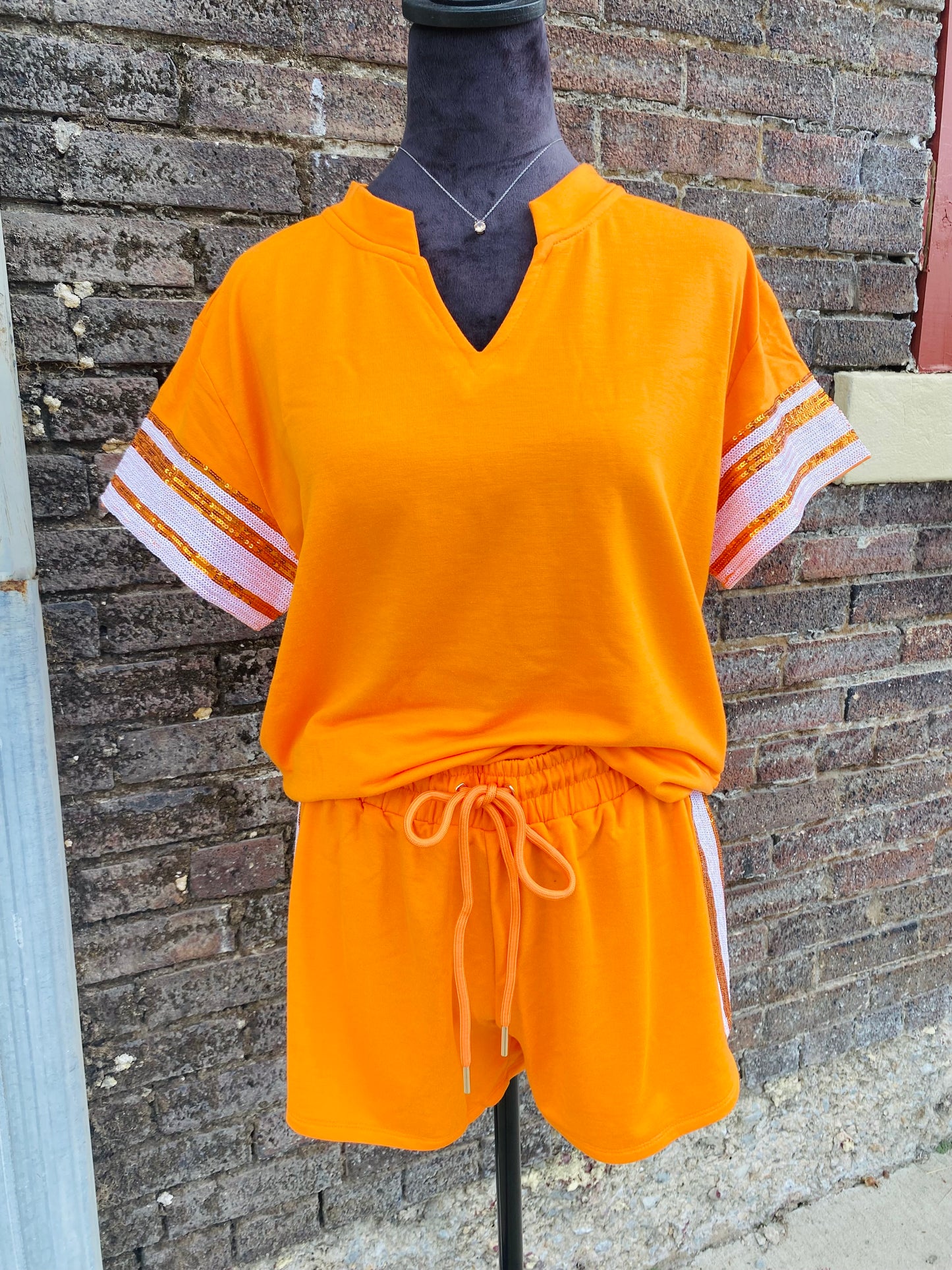 Mary Square Orange Sequin Set