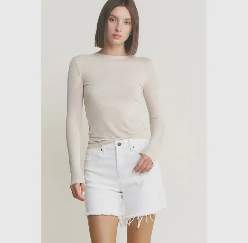 High Rise Distressed Raw Hem White Denim Shorts