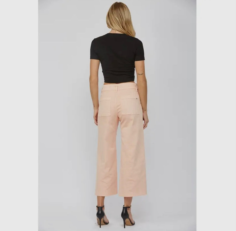 Cropped Wide Leg Denim with Frayed Hem- Peach
