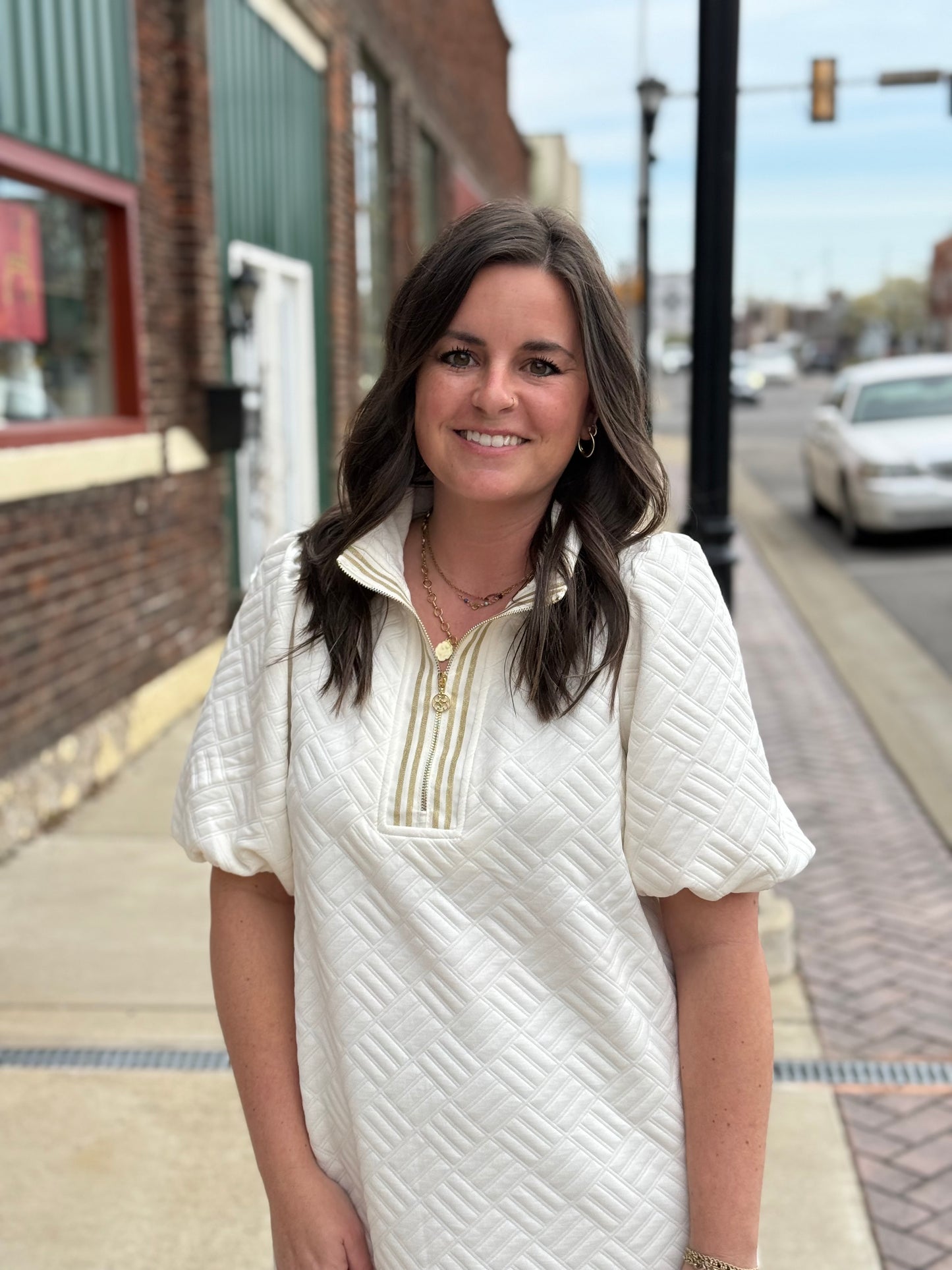 Mary Square Quilted Dress- Ivory