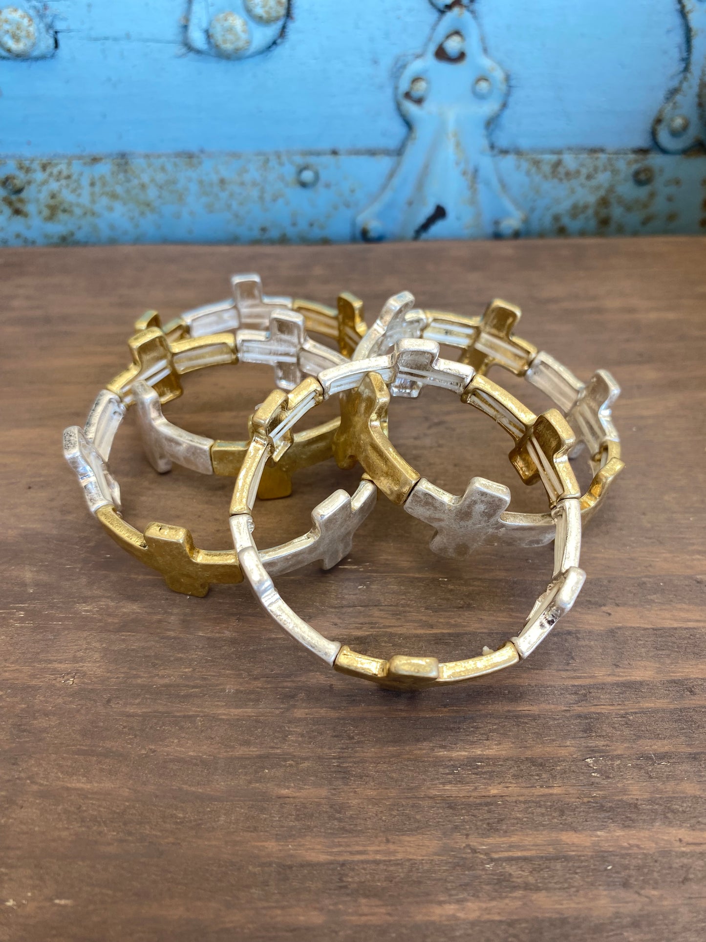 Mixed Metal Cross Bracelet