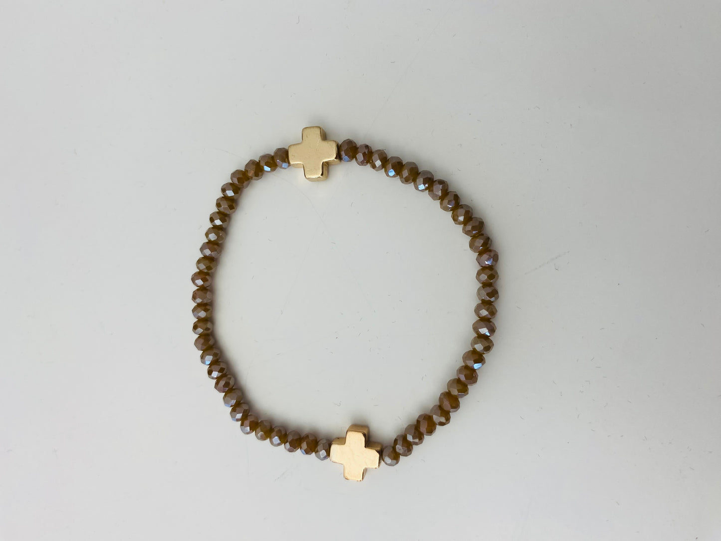 Brown Beaded Cross Bracelet