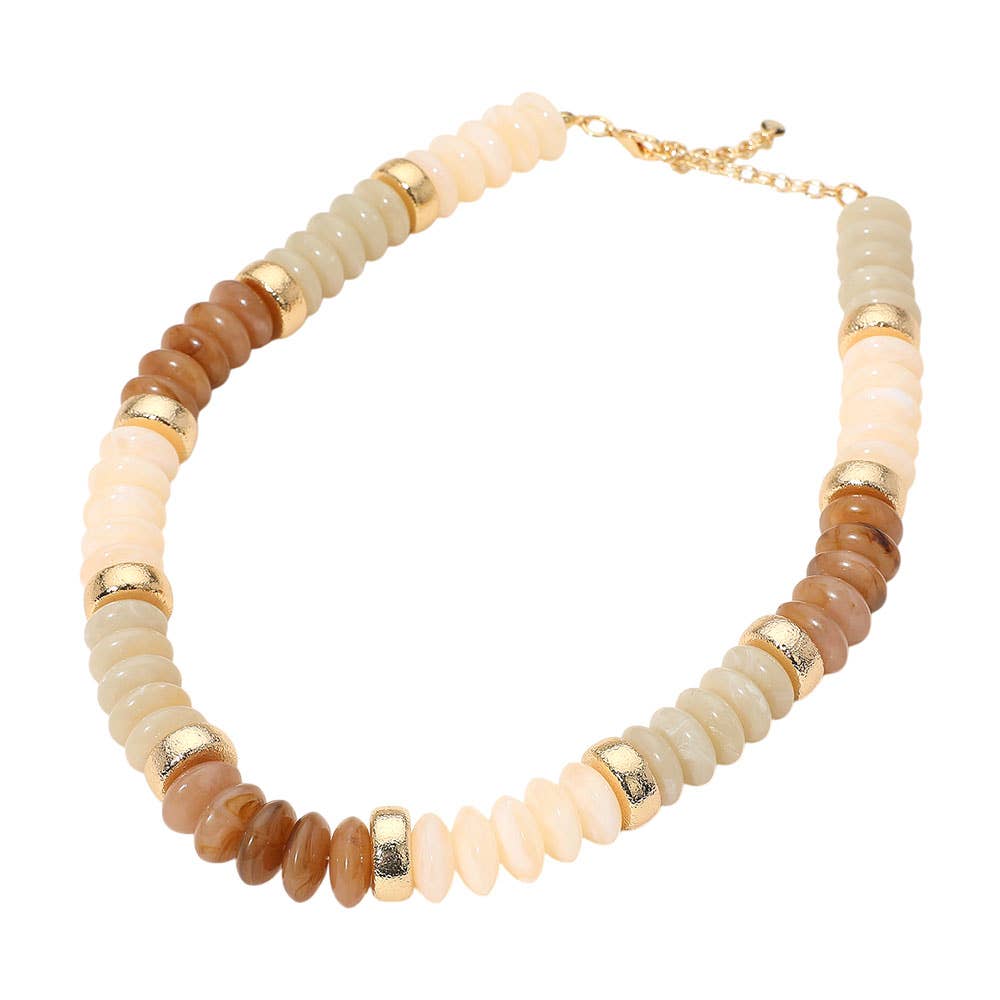Chunky Resin Disc Beaded Necklace: Gold and Ivory